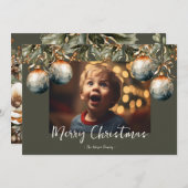 水彩ホリーオーナメント写真 シーズンカード (正面/裏面)