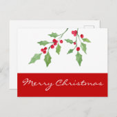 水彩ホリースプリグポストカード ポストカード (正面/裏面)