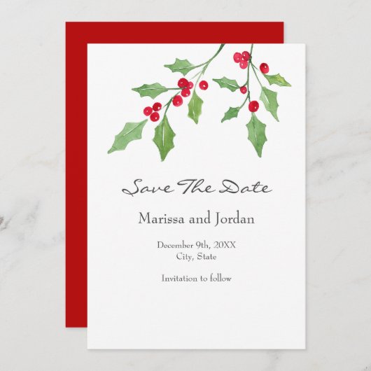 水彩ホリースプリグ日付の保存 セーブザデート (正面/裏面)