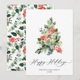 水彩ホリーデイ　ベリー　クリスマスツリー　グリーティング シーズンカード