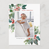 水彩ホリーフェイクズ金箔クリスマス写真 シーズンポストカード (正面)