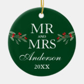 水彩ホリーベリーさんミセス・フォトバックグリーン セラミックオーナメント (正面)