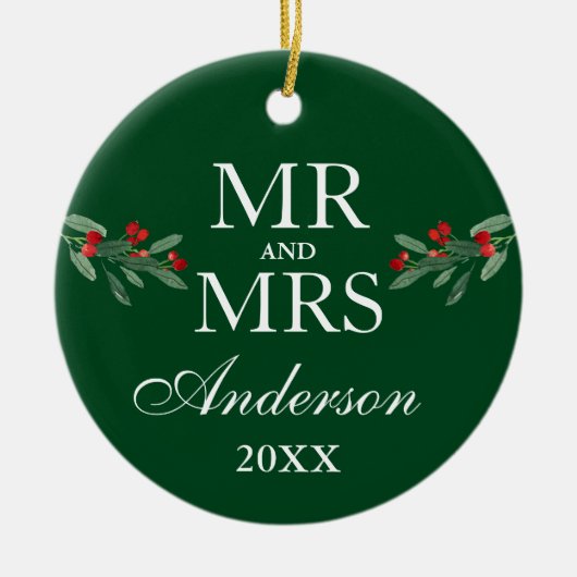 水彩ホリーベリーさんミセス・フォトバックグリーン セラミックオーナメント (正面)