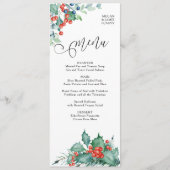 水彩ホリーベリーと松の冬の結婚式 メニュー (正面)