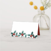 水彩ホリーベリーの葉 |休日 プレイスカード (正面)