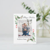 水彩ホリーベリークリスマス写真グリーティング ポストカード (スタンド正面)