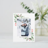 水彩ホリーベリークリスマス写真グリーティング ポストカード (スタンド正面)