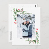 水彩ホリーベリークリスマス写真グリーティング ポストカード (正面/裏面)