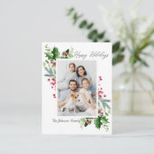 水彩ホリーベリークリスマス写真グリーティング ポストカード (スタンド正面)