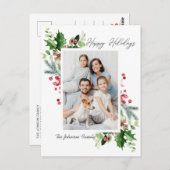 水彩ホリーベリークリスマス写真グリーティング ポストカード (正面/裏面)