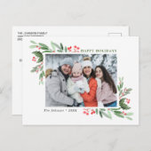 水彩ホリーベリークリスマス写真グリーティング ポストカード (正面/裏面)