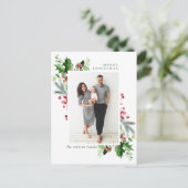 水彩ホリーベリークリスマス写真グリーティング ポストカード (スタンド正面)