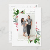 水彩ホリーベリークリスマス写真グリーティング ポストカード (正面/裏面)