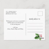 水彩ホリーベリークリスマス写真グリーティング ポストカード (裏面)