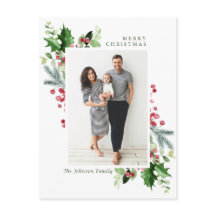 水彩ホリーベリークリスマス写真グリーティング