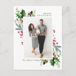 水彩ホリーベリークリスマス写真グリーティング ポストカード