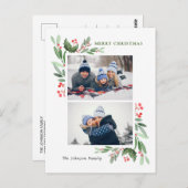 水彩ホリーベリークリスマス2 PHOTOグリーティング ポストカード (正面/裏面)