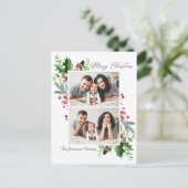 水彩ホリーベリークリスマス2 PHOTOグリーティング ポストカード (スタンド正面)
