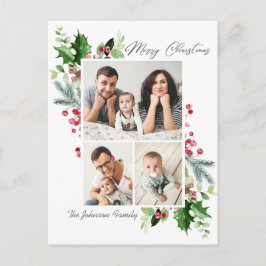 水彩ホリーベリークリスマス3 PHOTO Greeting ポストカード