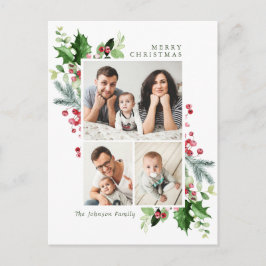 水彩ホリーベリークリスマス3 PHOTO Greeting ポストカード
