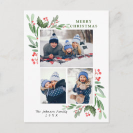 水彩ホリーベリークリスマス3 PHOTO Greeting ポストカード