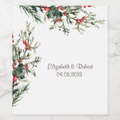 水彩ホリーベリーグリーン結婚リー ワインラベル (シングルラベル)