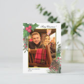 水彩ホリーベリーパインコーン&グリーン写真 シーズンポストカード (スタンド正面)