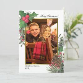 水彩ホリーベリーパイン&グリーンリー写真 シーズンカード