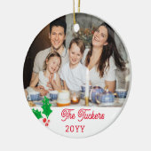 水彩ホリーベリーファミリーフォト セラミックオーナメント (左)