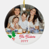 水彩ホリーベリーファミリーフォト セラミックオーナメント (裏面)