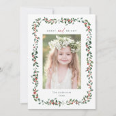 水彩ホリーベリーフレームメリーと明るい写真 シーズンカード (正面)