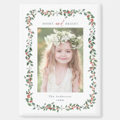 水彩ホリーベリーフレームメリーと明るい写真 マグネット (正面)