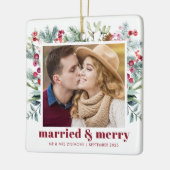 水彩ホリーベリ結婚したーと写メリー真 セラミックオーナメント (左)