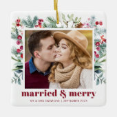 水彩ホリーベリ結婚したーと写メリー真 セラミックオーナメント (正面)