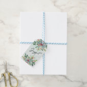 水彩ホリー緑の台本うれしそうな休日 ギフトタグ (より糸付き)