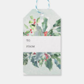 水彩ホリー緑の台本うれしそうな休日 ギフトタグ (裏面)