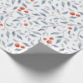 水彩ホリー葉メリークリスマス ラッピングペーパー (角)