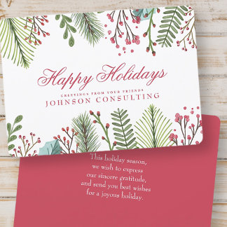 水彩ホリー葉 |休日の挨拶