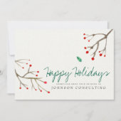 水彩ホリー葉 |休日の挨拶 シーズンカード (正面)