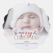 水彩ホリー |あいさつカスタム文 |写真 オーナメントカード (正面)