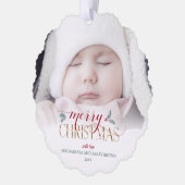 水彩ホリー |あいさつカスタム文 |写真 オーナメントカード (左)