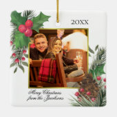 水彩ホリー&パイン金ゴールドフォトフレームフェスティバル セラミックオーナメント (裏面)