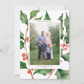 水彩ホリー+ベリーホリデーフォトカード シーズンカード (正面)