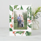 水彩ホリー+ベリーホリデーフォトカード シーズンカード (スタンド正面)