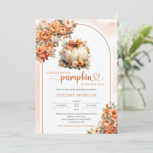 水彩ホワイトカボチャ秋の牡丹秋女 招待状 (スタンド正面)