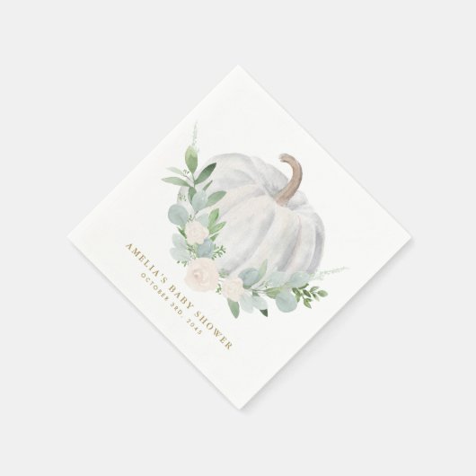 水彩ホワイトカボチャ秋の赤ちゃんシャワー スタンダードカクテルナプキン (角)