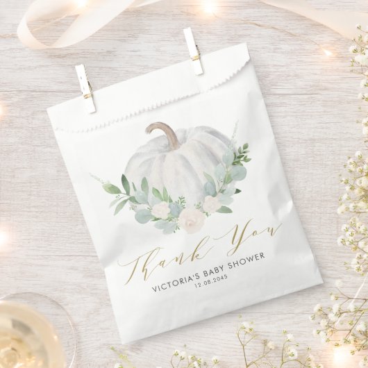 水彩ホワイトカボチャ秋の赤ちゃんシャワー フェイバーバッグ (クリップ留めされた状態)