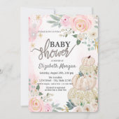 水彩ホワイトカボチャ花ベビーシャワー 招待状 (正面)