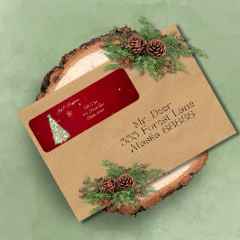 水彩ホワイトクリスマスツリー ラベル