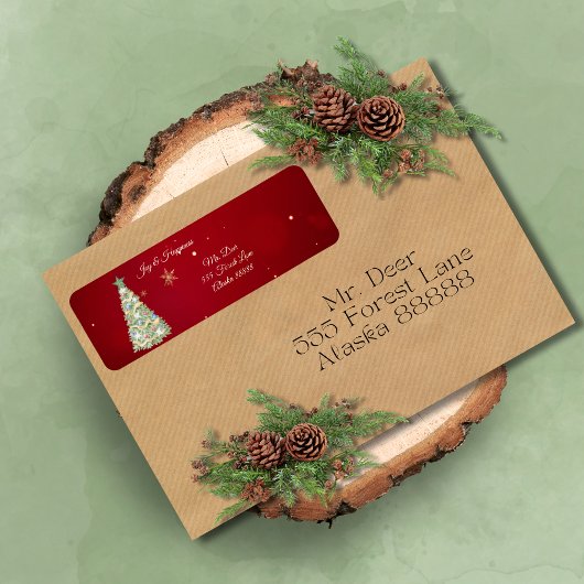 水彩ホワイトクリスマスツリー ラベル